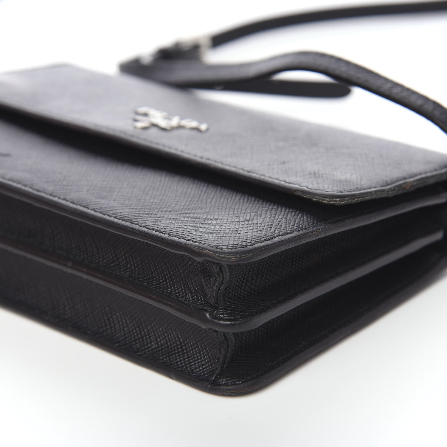 Prada Saffiano Metal Flap Wallet With Strap Black 6 of 14