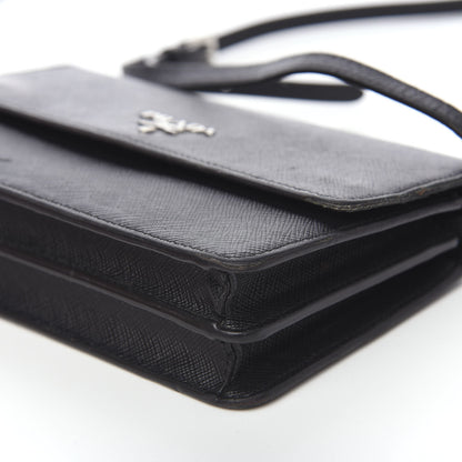 Prada Saffiano Metal Flap Wallet With Strap Black 6 of 14