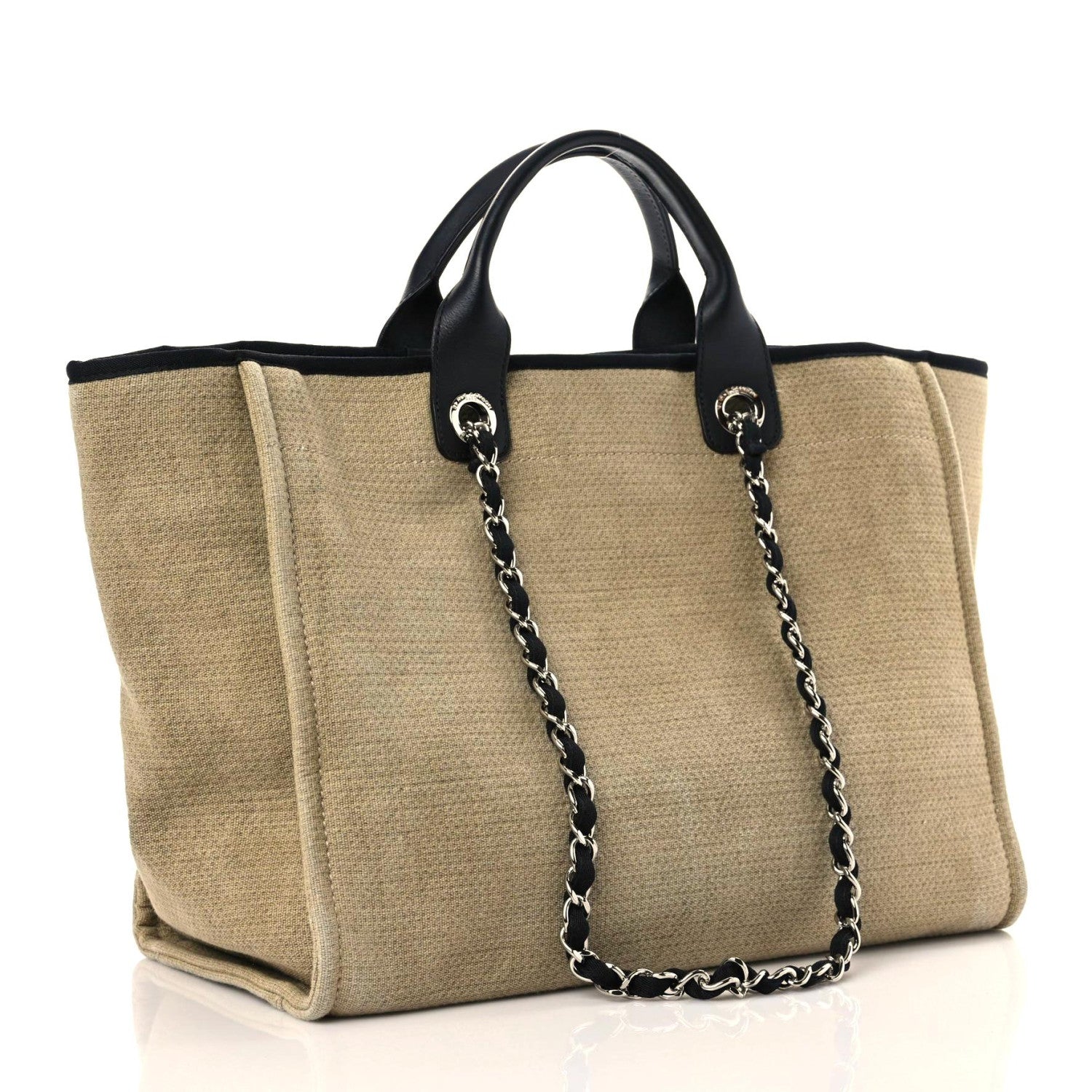 Chanel Canvas Medium Deauville Tote Beige Black 3 of 13