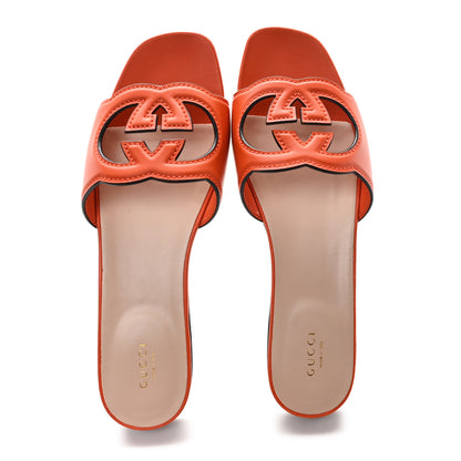 Gucci Cosmos Softy Calfskin Interlocking G Cut Out Slide Sandals 41.5 Deep Orange 2 of 9