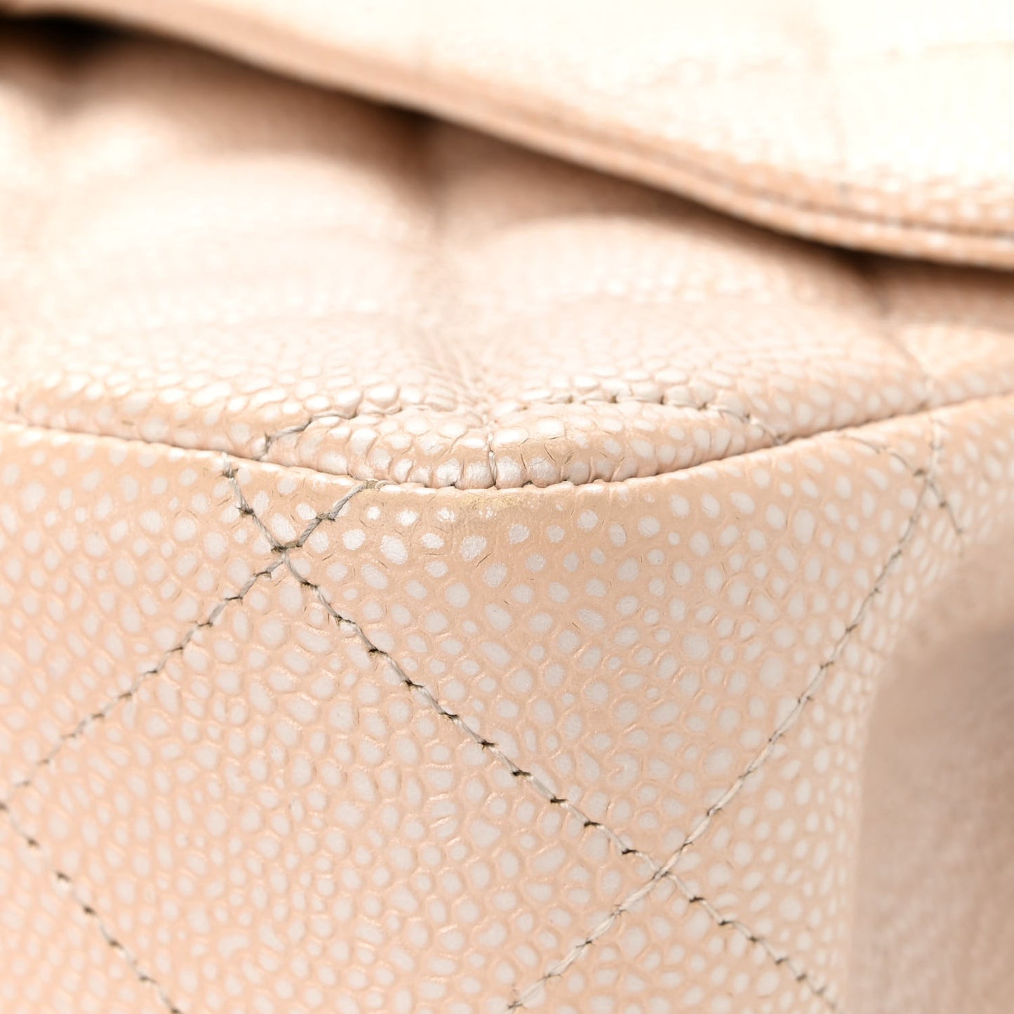 Iridescent Caviar Quilted Jumbo Double Flap Beige