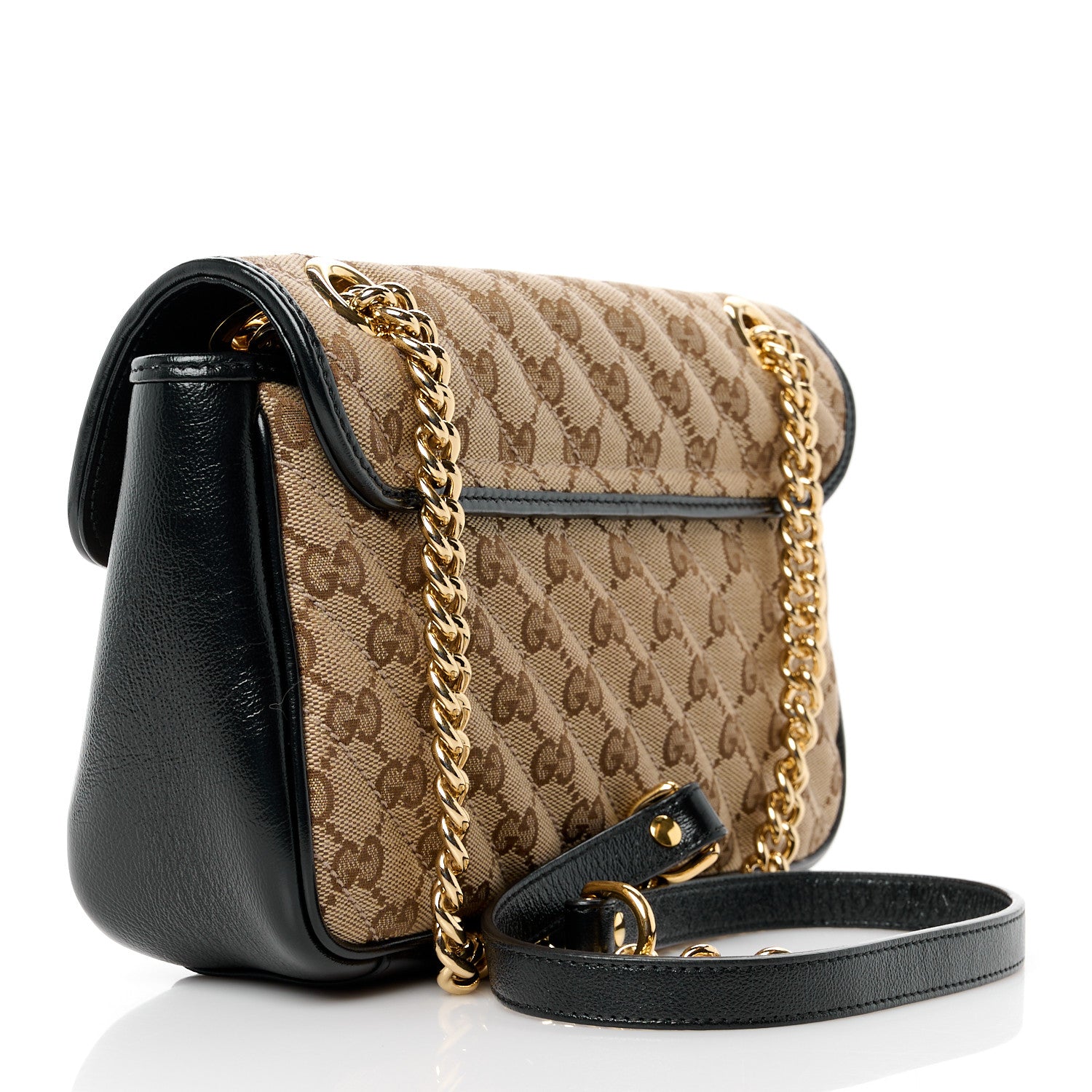 Gucci Monogram Matelasse Diagonal Small GG Marmont Shoulder Bag Beige Black 3 of 12