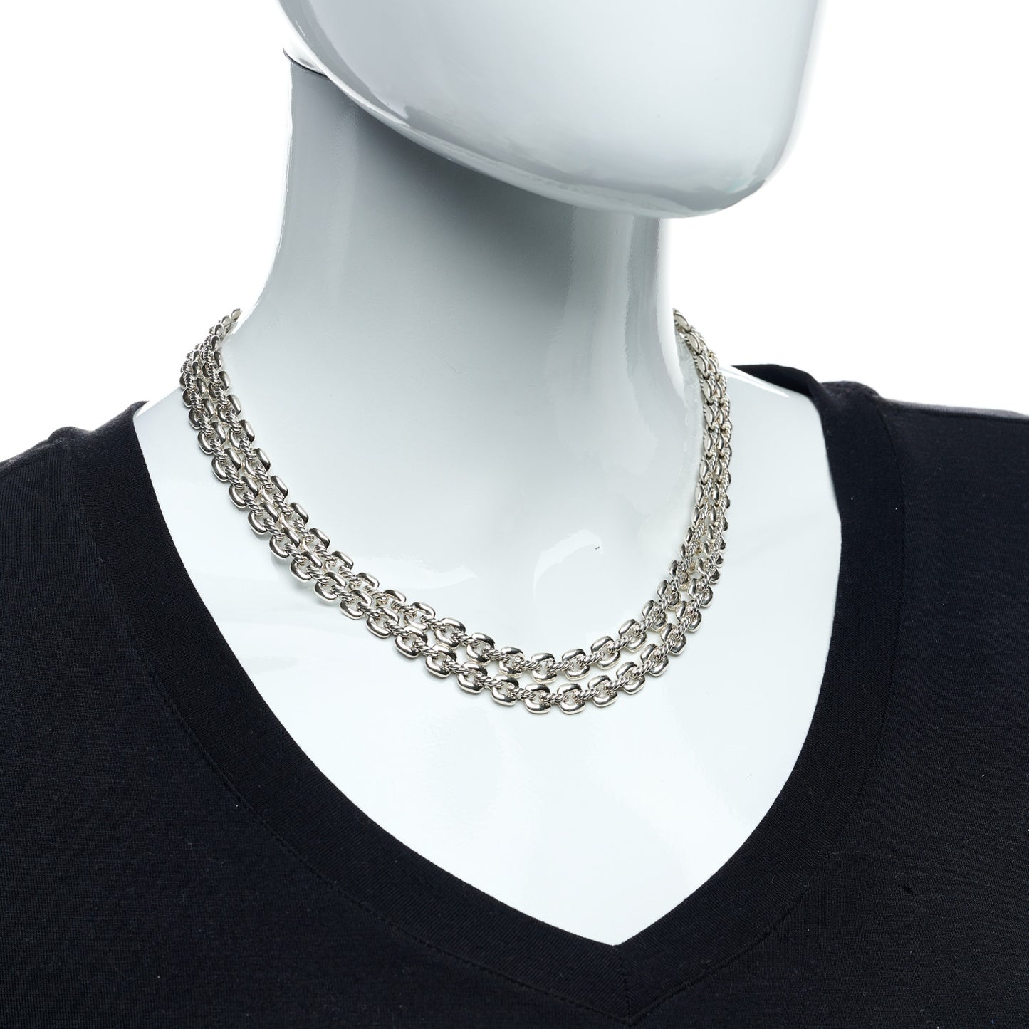 Sterling Silver Thoroughbred Cushion Link Double Row Necklace