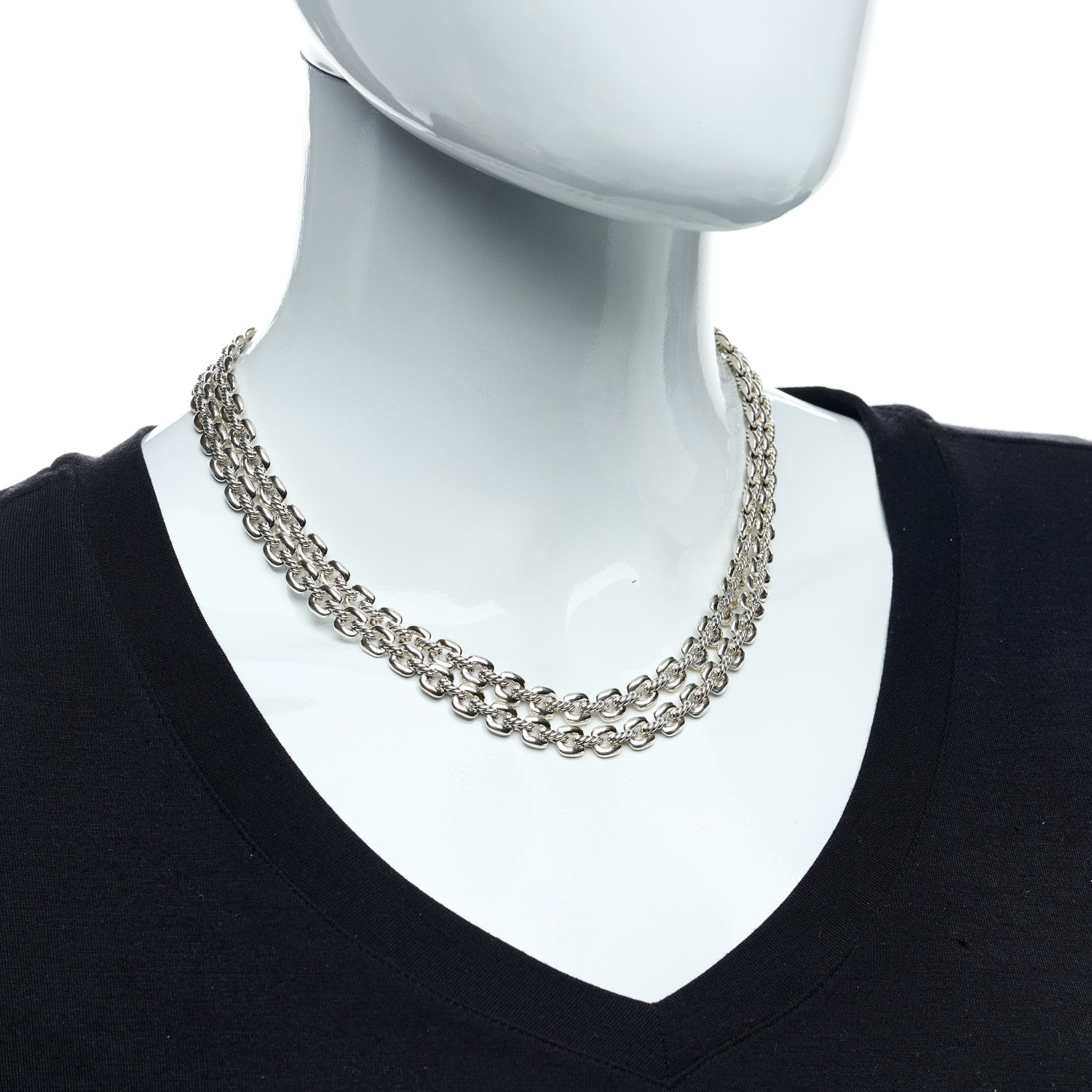 David Yurman Sterling Silver Thoroughbred Cushion Link Double Row Necklace 4 of 4