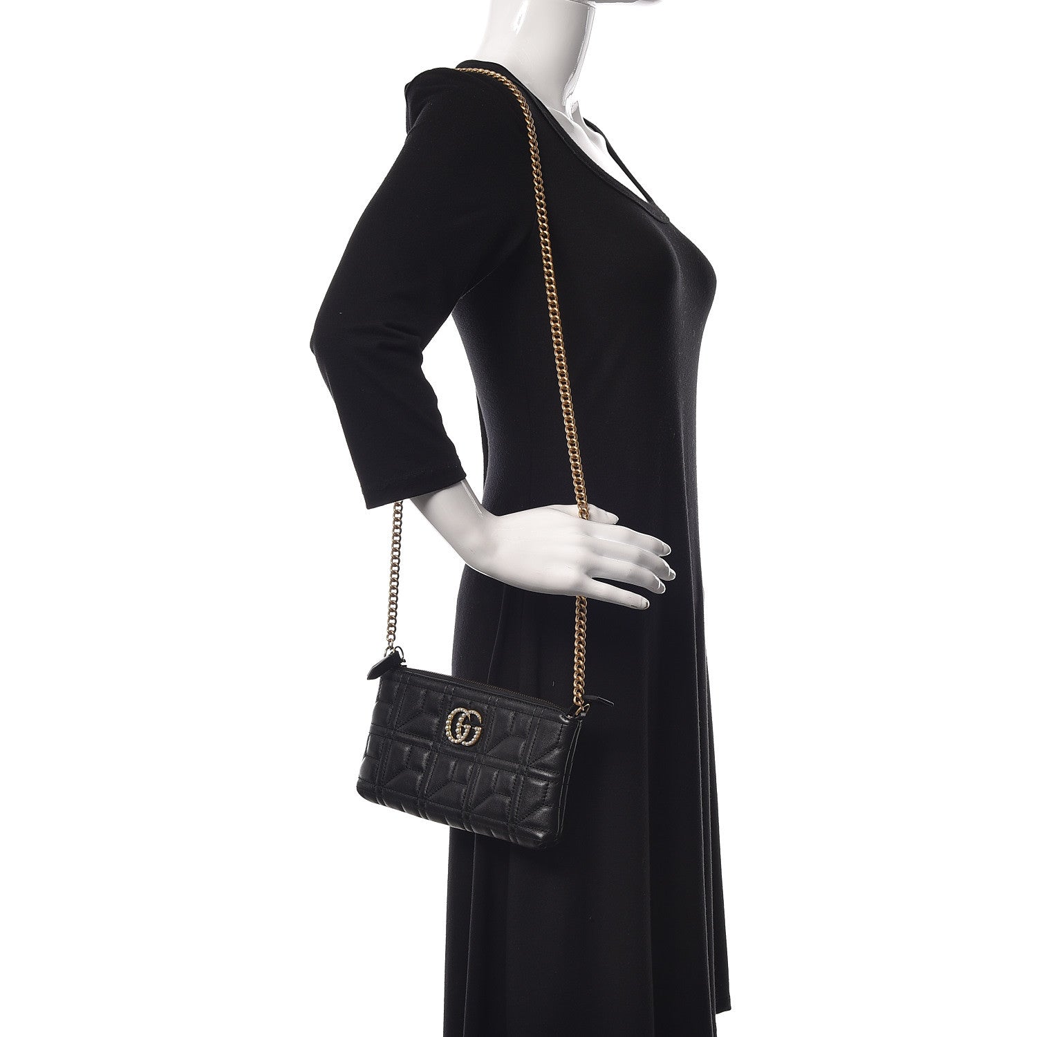 Gucci Calfskin Matelasse Mini Pearly GG Marmont Chain Bag Black 2 of 14