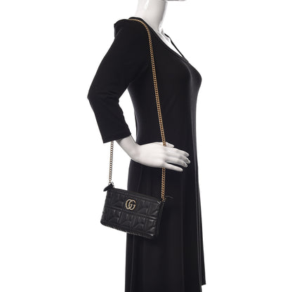 Gucci Calfskin Matelasse Mini Pearly GG Marmont Chain Bag Black 2 of 14