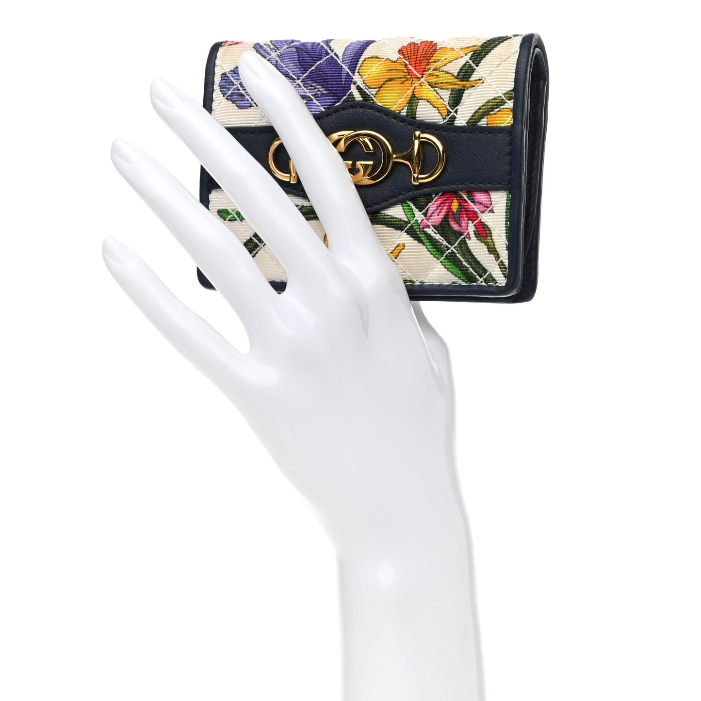 Canvas Flora Floral Trapuntata Zumi Card Case Wallet Great White Multicolor Blue Agata