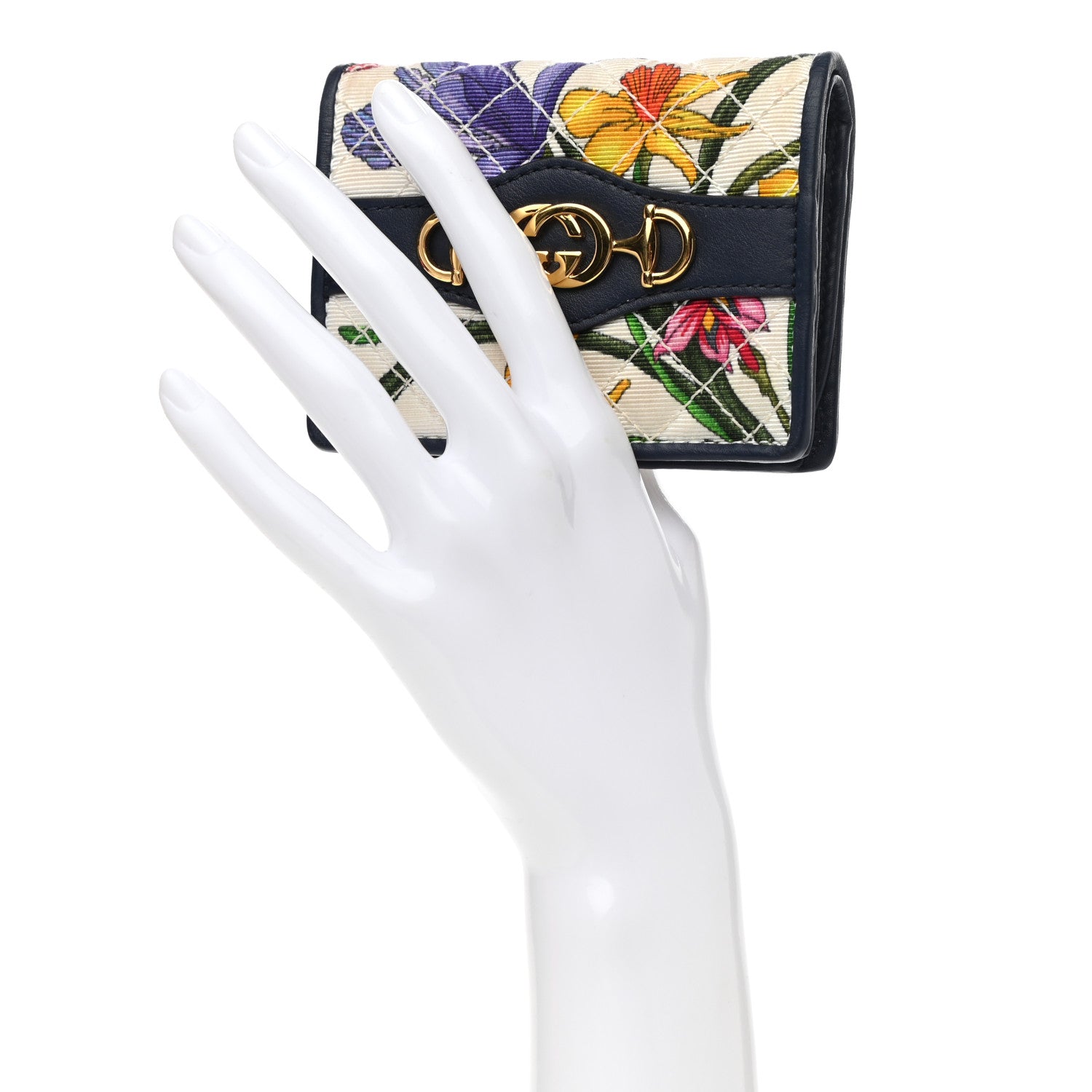 Gucci Canvas Flora Floral Trapuntata Zumi Card Case Wallet Great White Multicolor Blue Agata 2 of 9