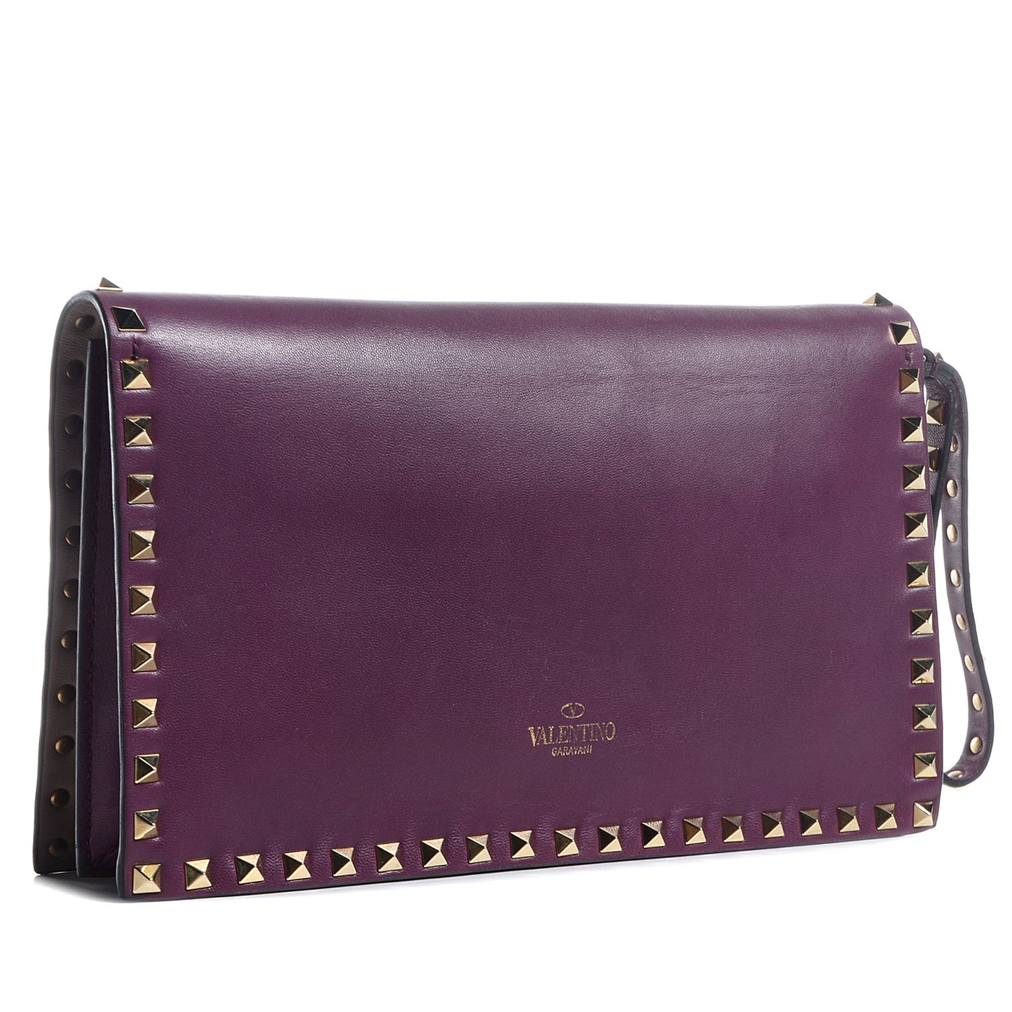 Nappa Rockstud Wristlet Clutch Aubergine