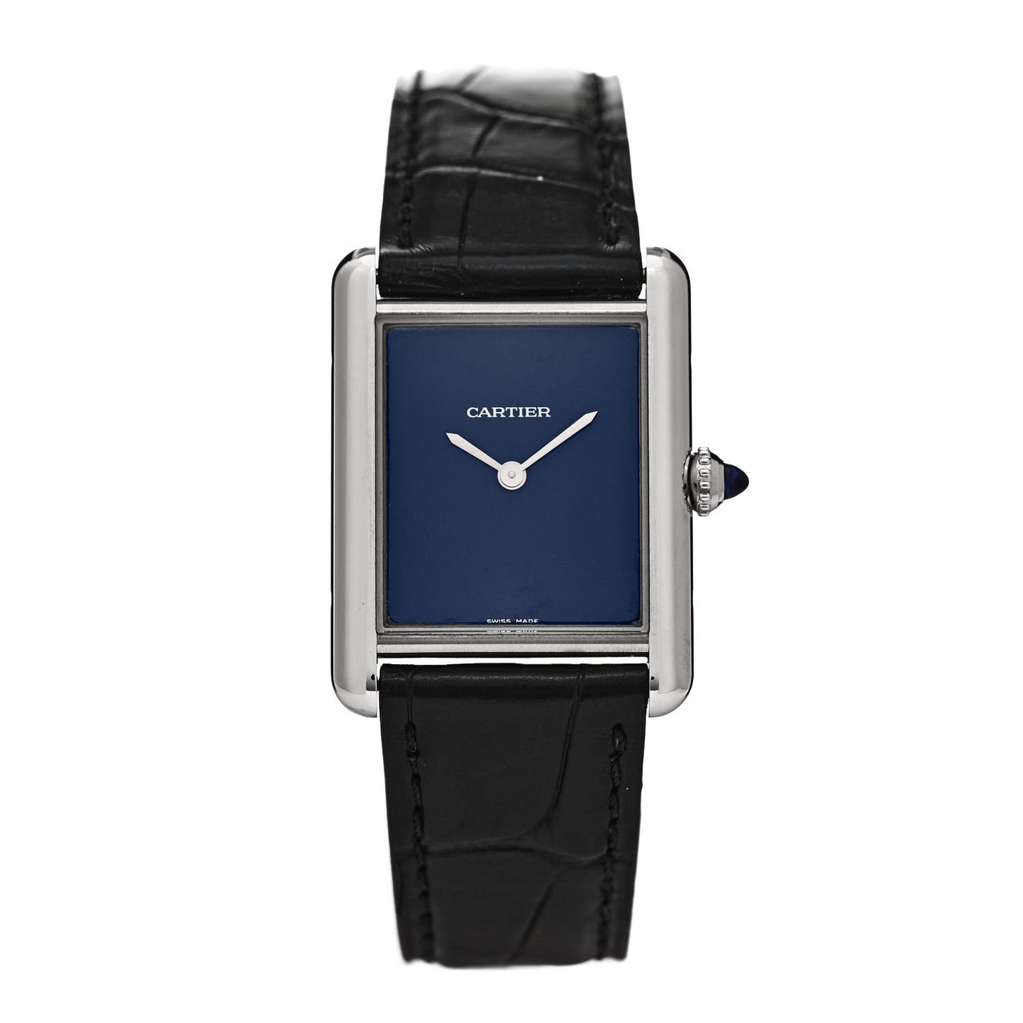 Stainless Steel Alligator 25mm Must de Cartier Tank Quartz Watch Blue