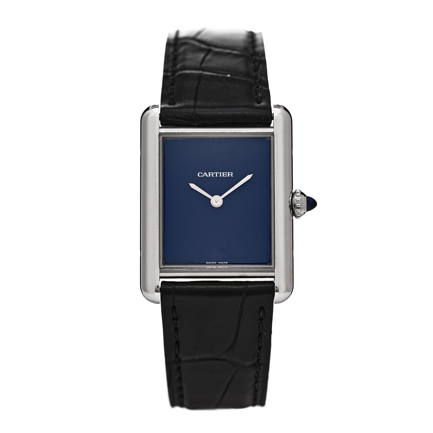Cartier Stainless Steel Alligator 25mm Must de Cartier Tank Quartz Watch Blue 1 of 4