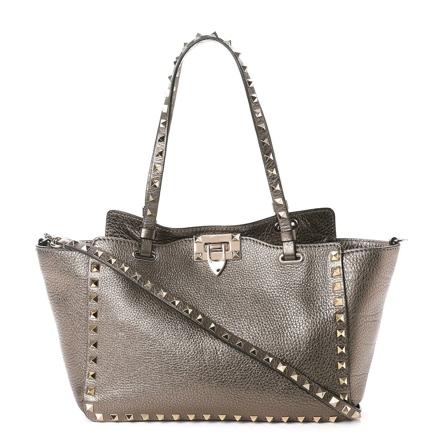 Metallic Alce Printed Calfskin Small Rockstud Tote Sasso
