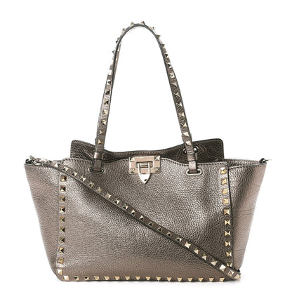 Valentino Garavani Metallic Alce Printed Calfskin Small Rockstud Tote Sasso 1 of 7