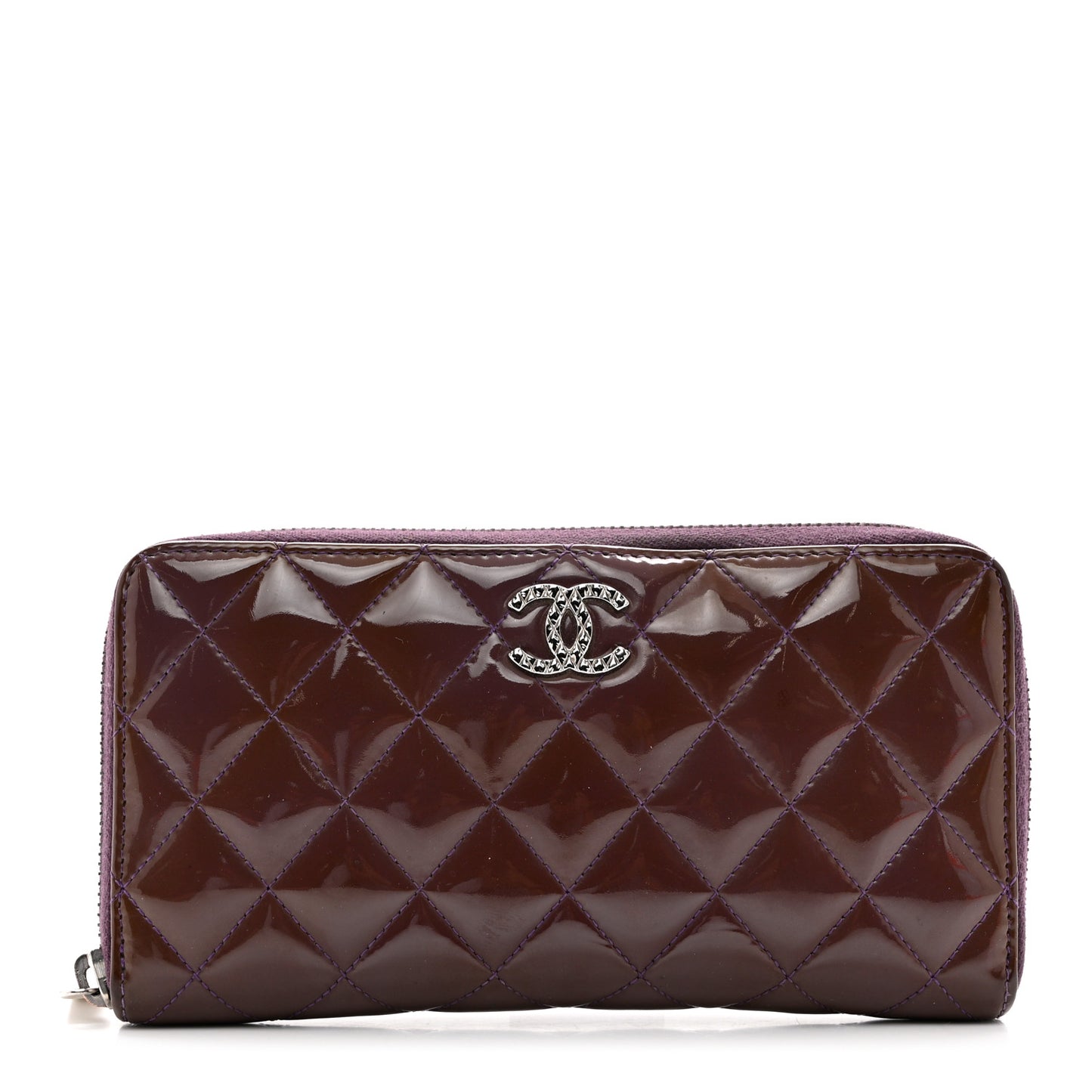 Patent Quilted Brilliant Zip Around Wallet Purple