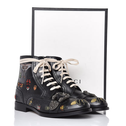 Gucci Calfskin Bug Embroidered Mens Queercore Brogue Wingtip Boots 9 Black 10 of 10