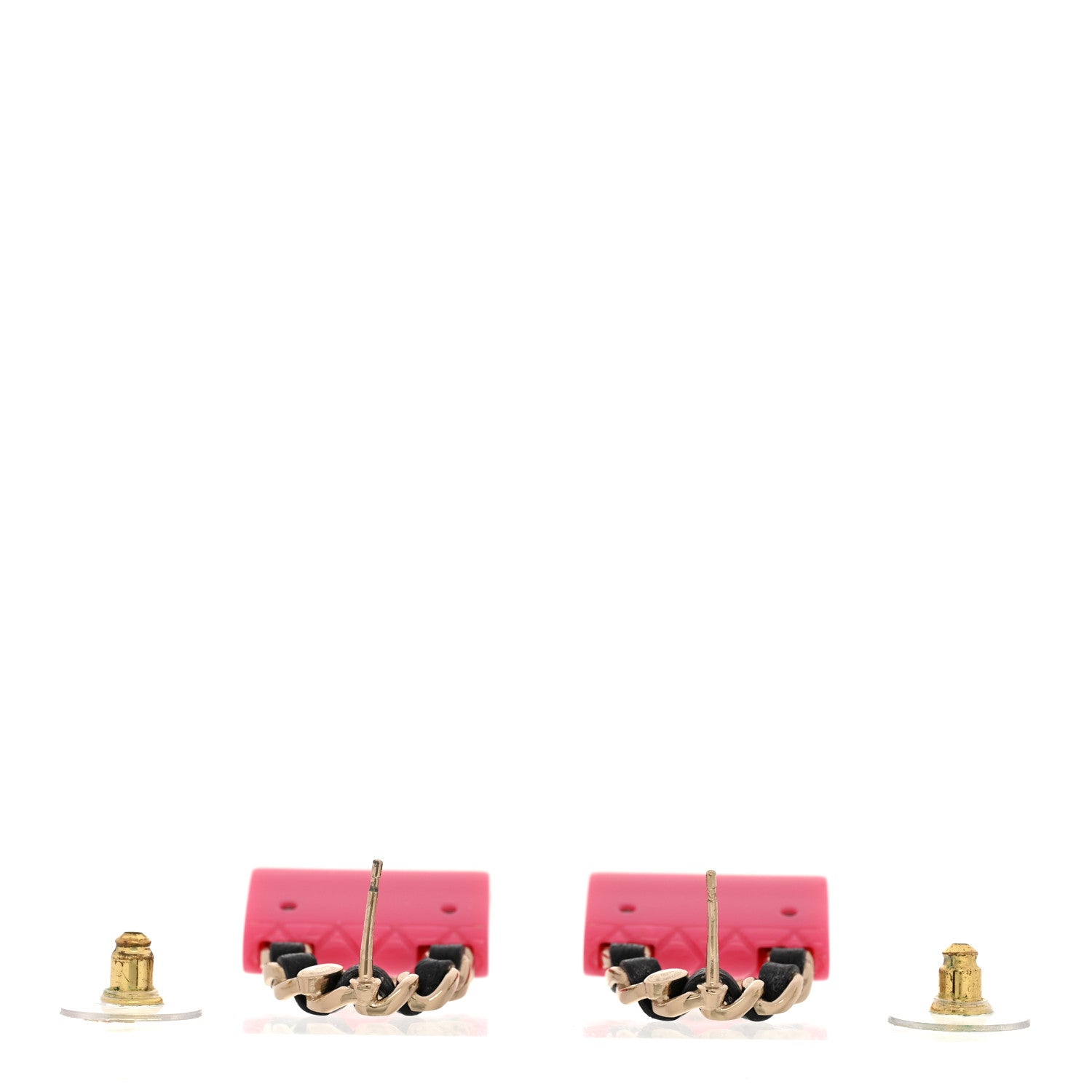Chanel Calfskin Metal Resin CC Quilted Flap Earrings Gold Black Pink 3 of 6