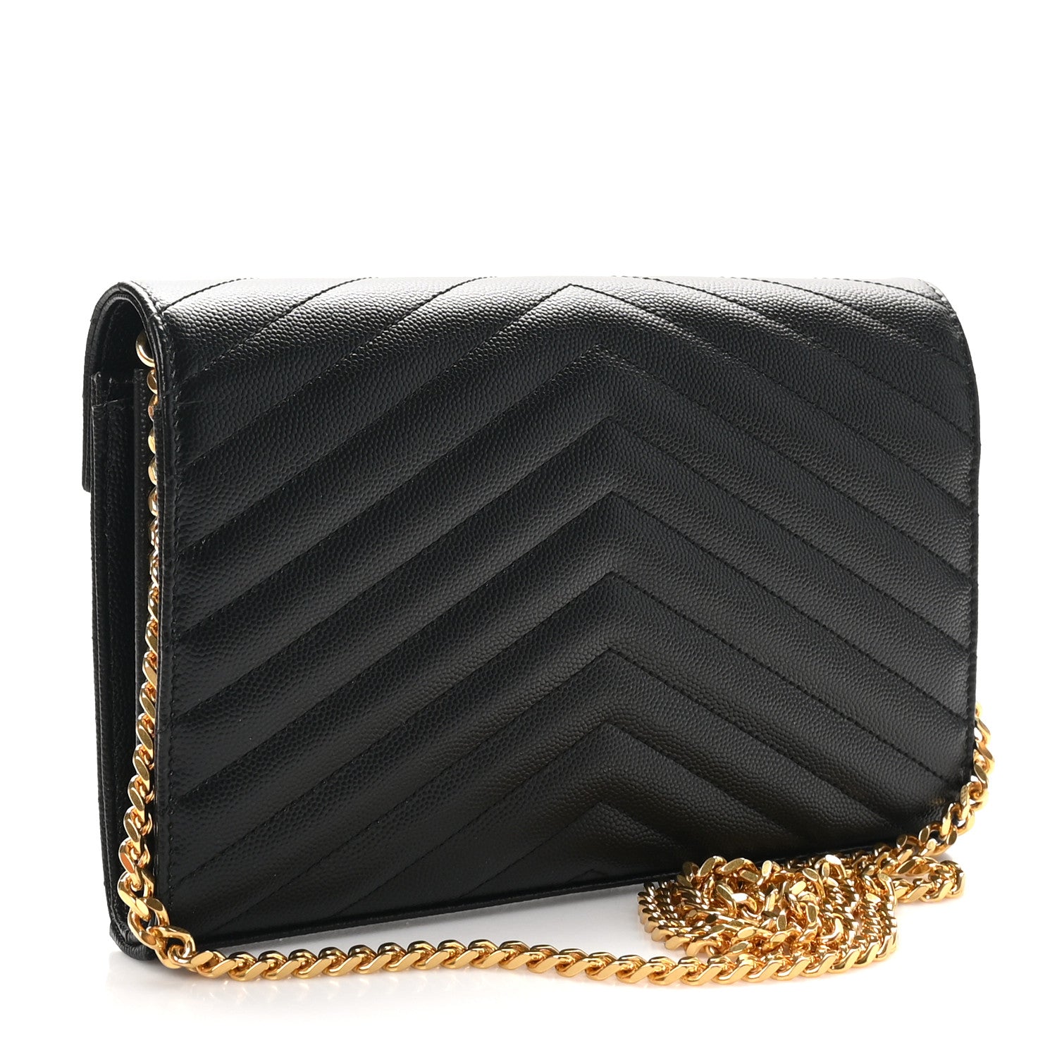 Saint Laurent Grain De Poudre Matelasse Chevron Monogram Chain Wallet Black 3 of 10