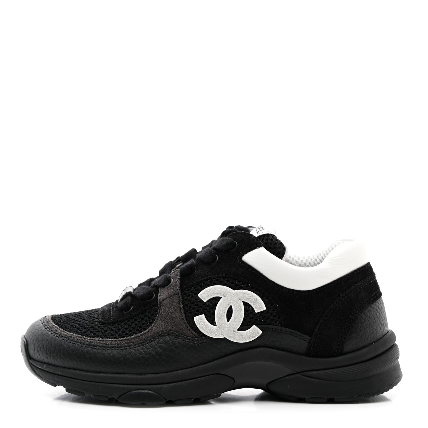 Mesh Suede Grained Calfskin Womens CC Sneakers 36 Black White