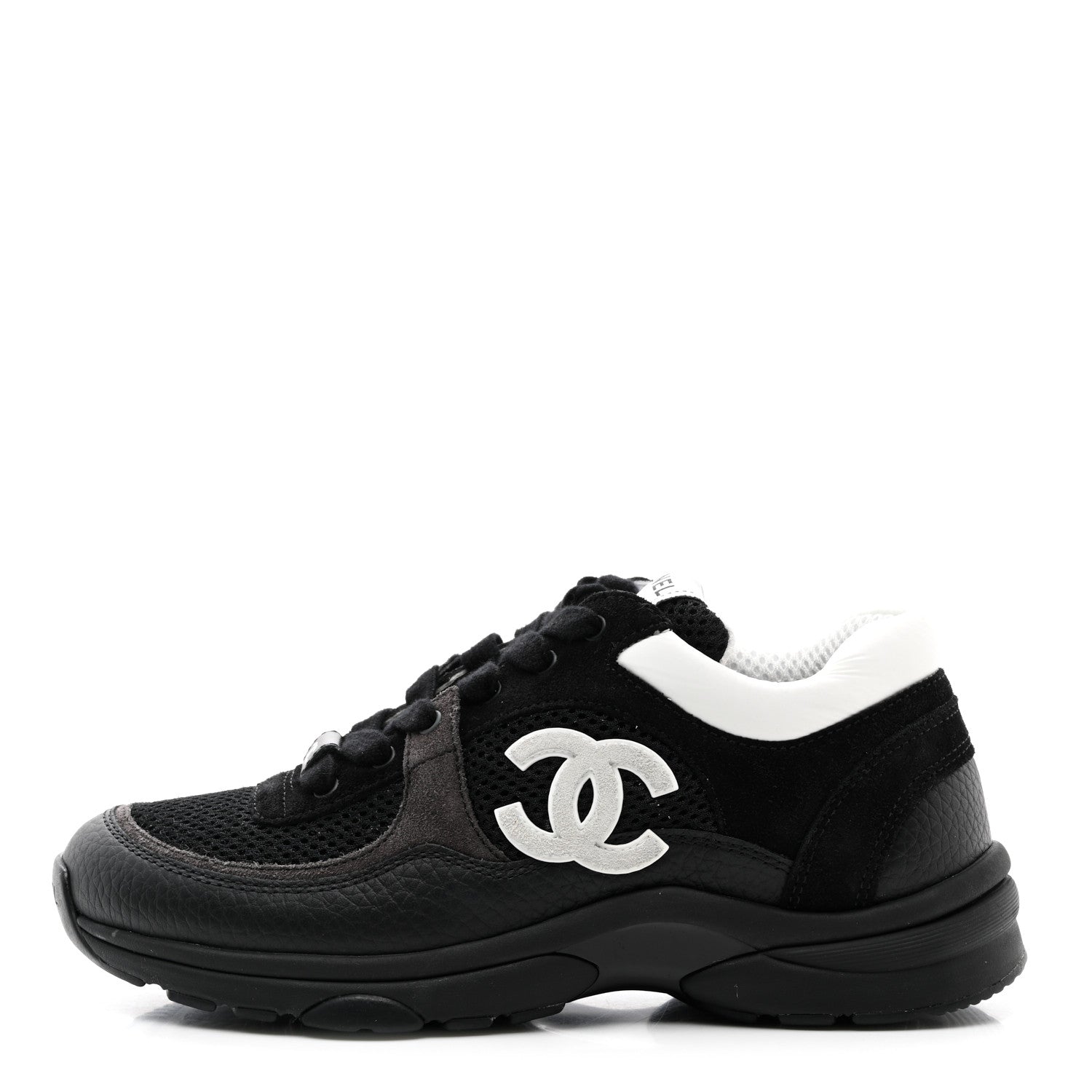 Chanel Mesh Suede Grained Calfskin Womens CC Sneakers 36 Black White 1 of 9