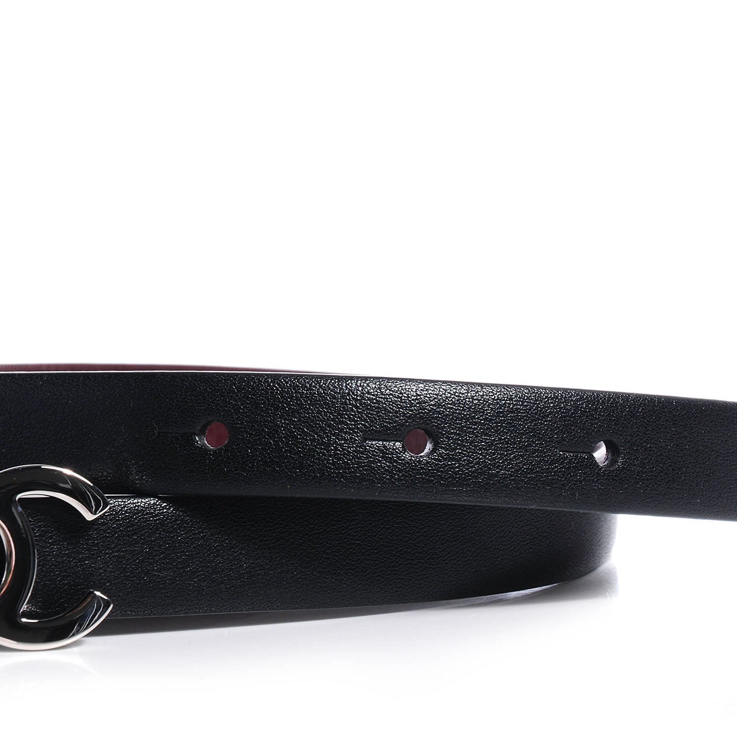 Chanel Reversible Leather CC Logo Skinny Belt 85 Black Burgundy 3 of 6