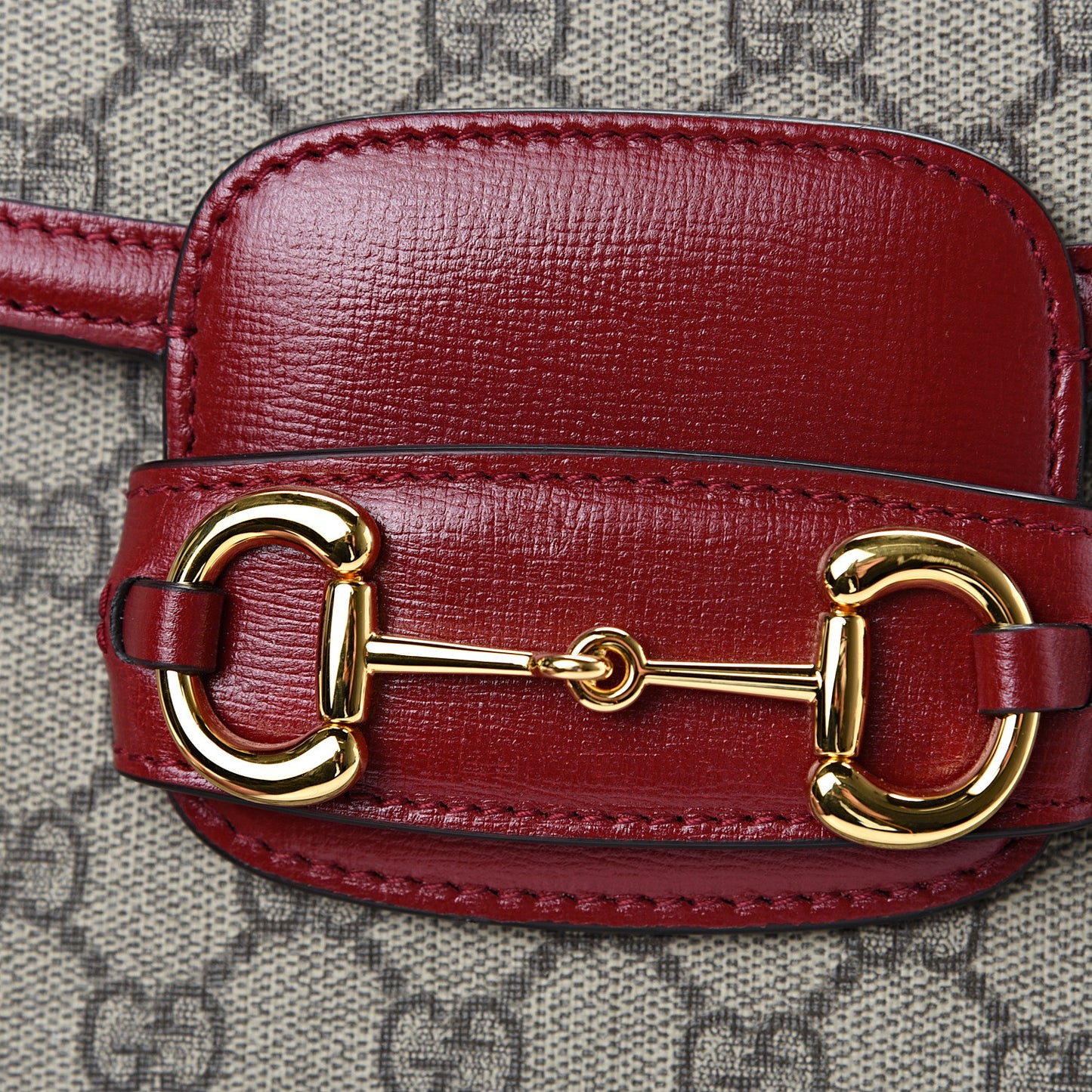 GG Supreme Monogram Azalea Calfskin Horsebit 1955 Shoulder Bag Beige Ebony New Cherry Red