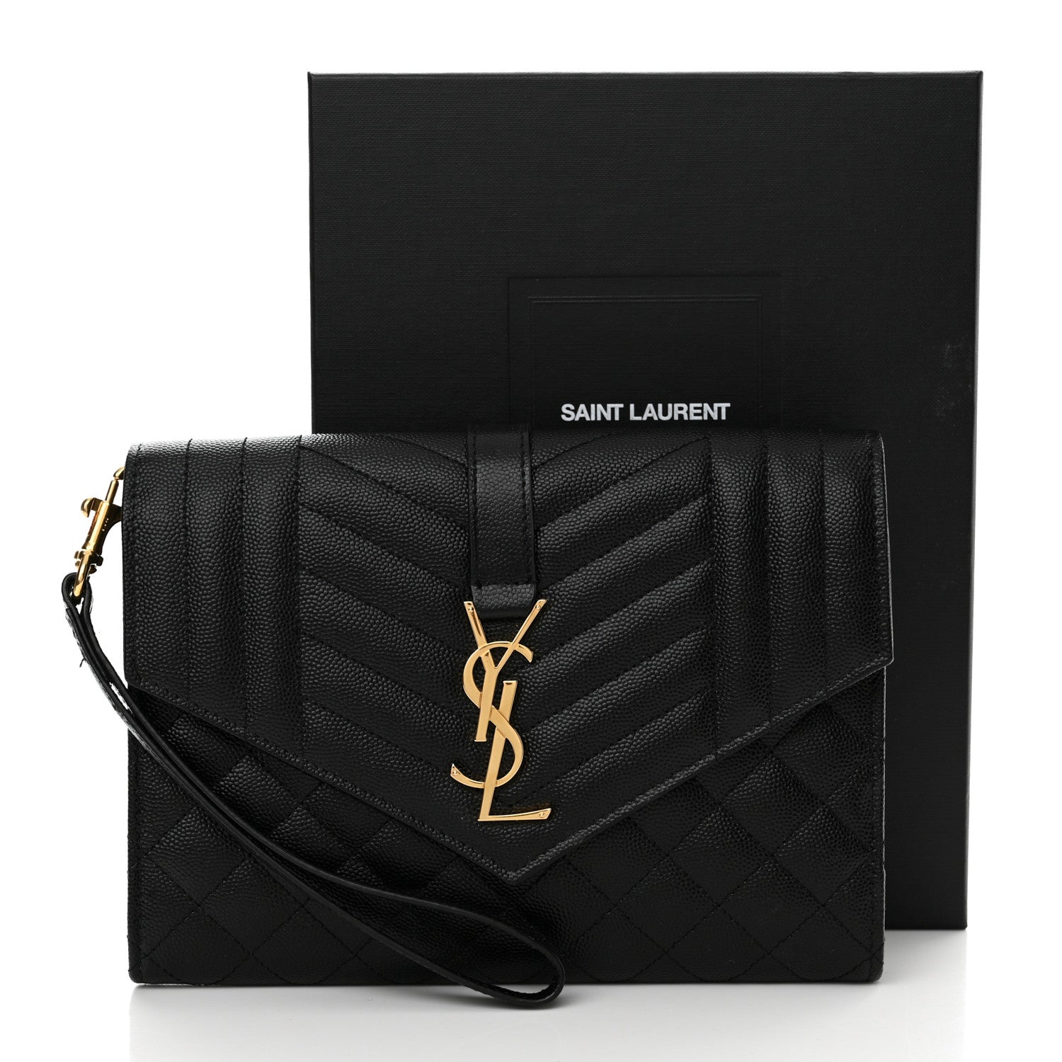 Saint Laurent Grain De Poudre Textured Mixed Matelasse Triquilt Monogram Clutch Black 15 of 15