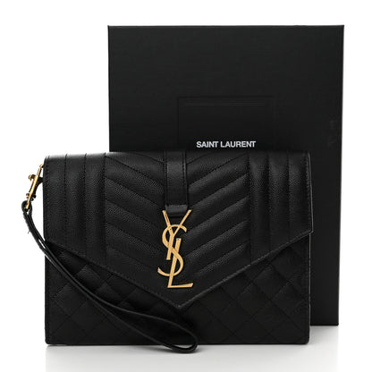 Saint Laurent Grain De Poudre Textured Mixed Matelasse Triquilt Monogram Clutch Black 15 of 15