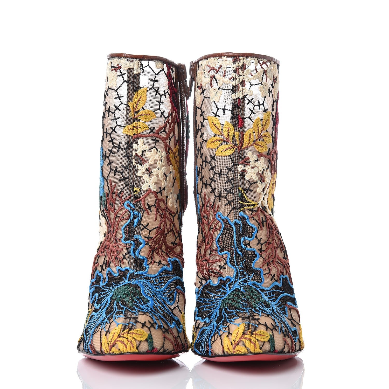 Christian Louboutin Mesh Guipure Wax Lace Calfskin Embossed Miss Tennis 100 Ankle Boots 39.5 Multicolor 2 of 9