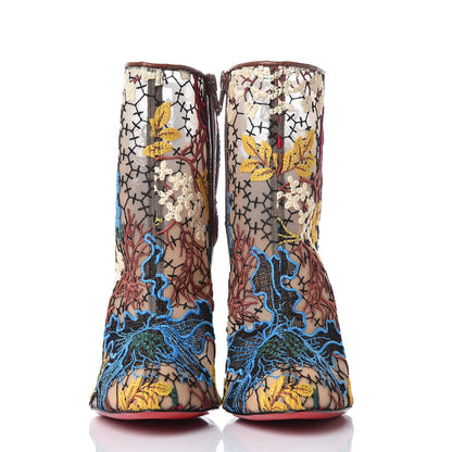 Christian Louboutin Mesh Guipure Wax Lace Calfskin Embossed Miss Tennis 100 Ankle Boots 39.5 Multicolor 2 of 9