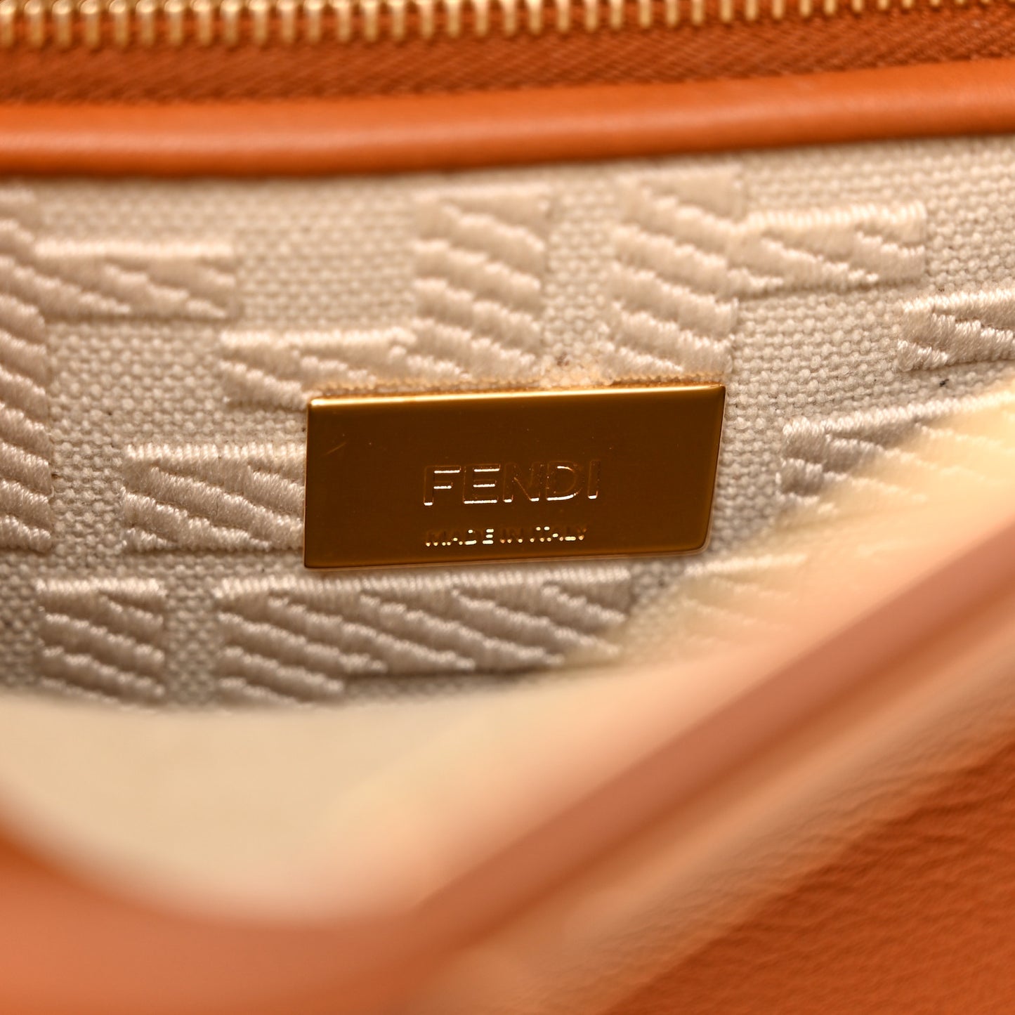 Vitello Seta Canvas FF Embroidered Mini Peekaboo Iconic Satchel Brandy Grezzo