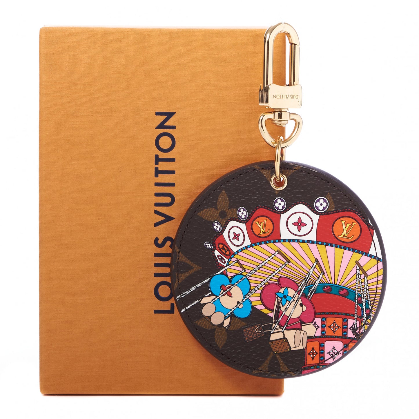 Monogram 2020 Christmas Animation Swing Ride Bag Charm Key Ring Pink Poppy