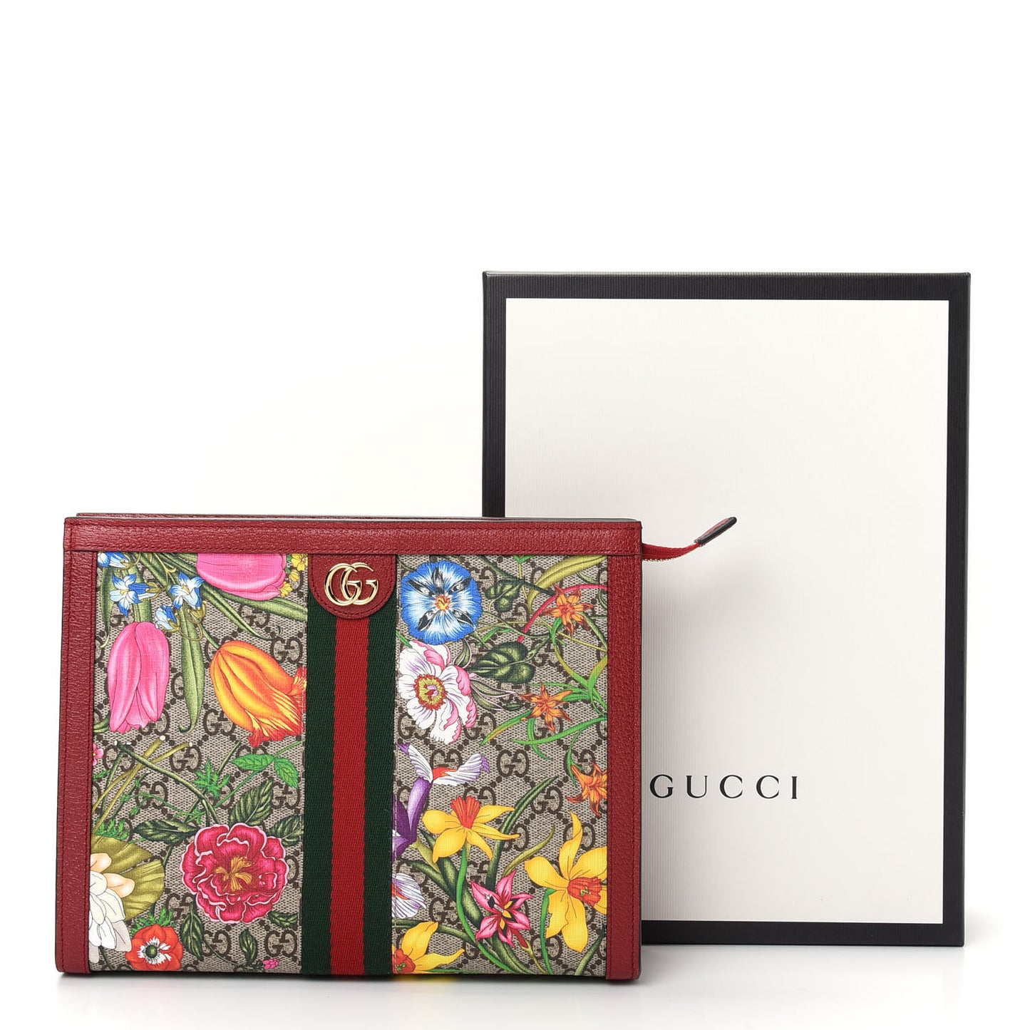 GG Supreme Monogram Flora Web Ophidia Pouch Red