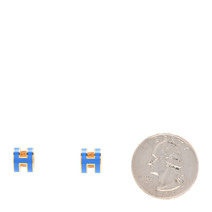 Hermes Gold Lacquered Pop H Earrings Bleu Sature 2 of 5