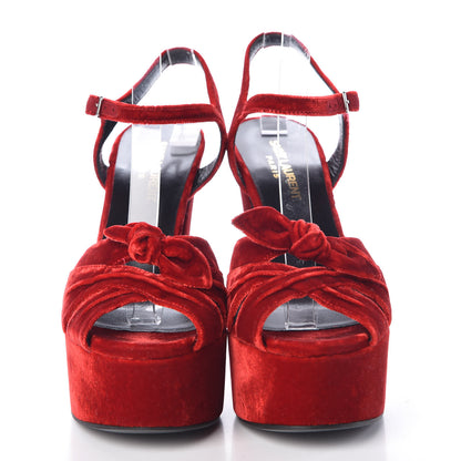 Saint Laurent Crushed Velvet Farrah Platform Sandals 36.5 Red 2 of 9