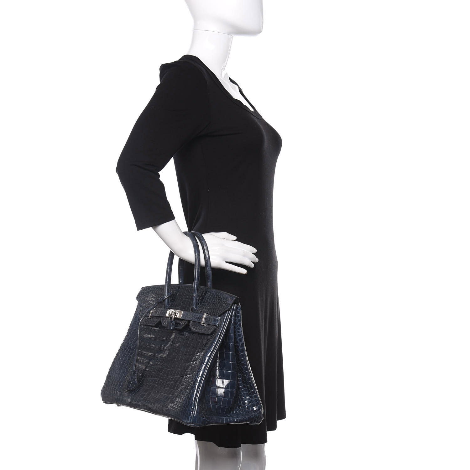 Hermes Shiny Porosus Crocodile Birkin 35 Bleu Abysse 2 of 35