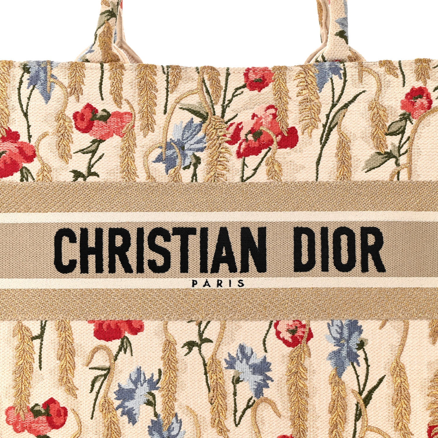 Christian Dior Canvas Embroidered Medium Hibiscus Book Tote Beige Multicolor 15 of 19