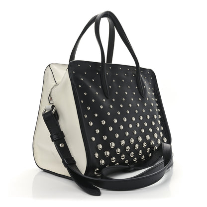 Alexander McQueen Calfskin Small Studded Padlock Zip Around Tote Black White 3 of 10