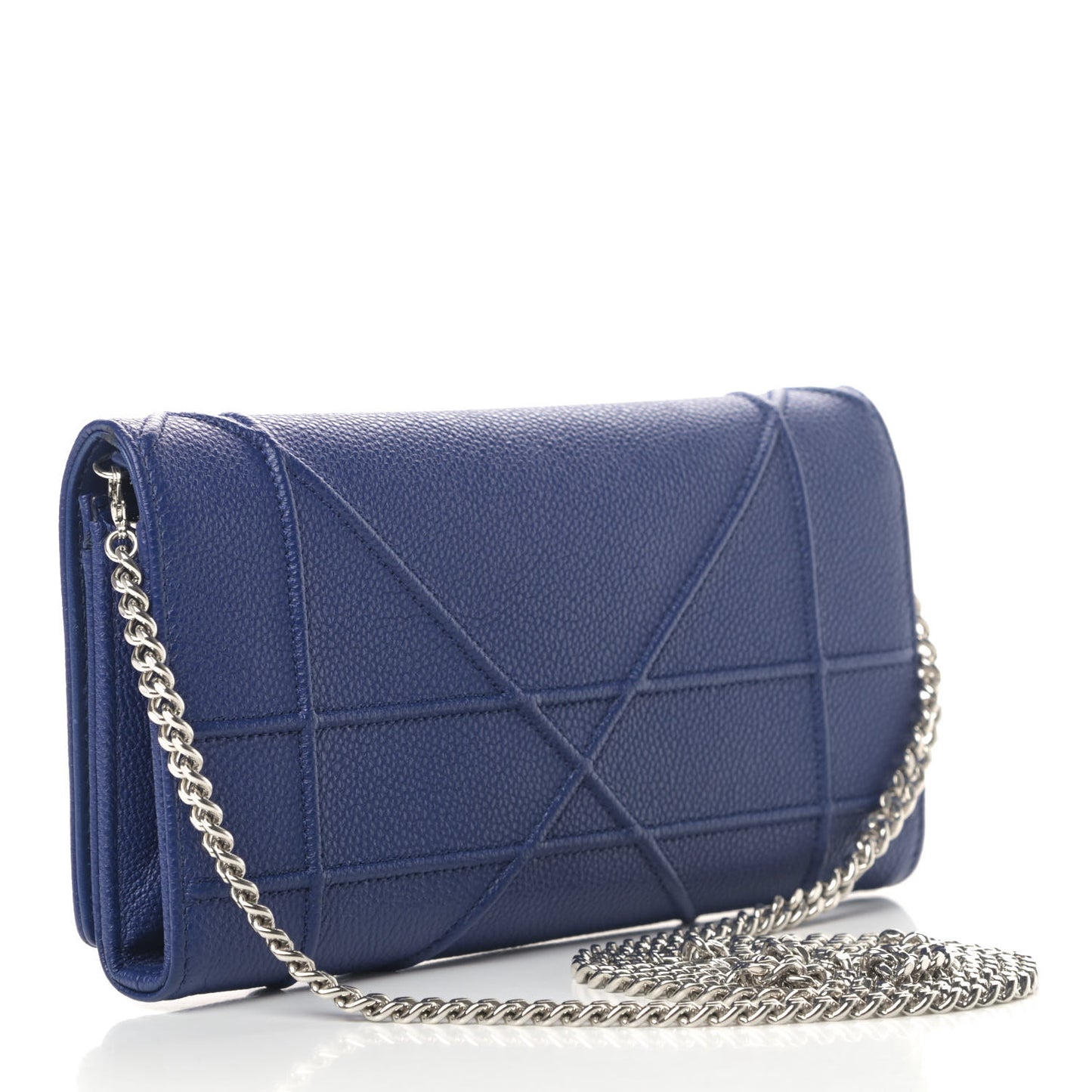 Grained Calfskin Diorama Croisiere Chain Wallet Blue