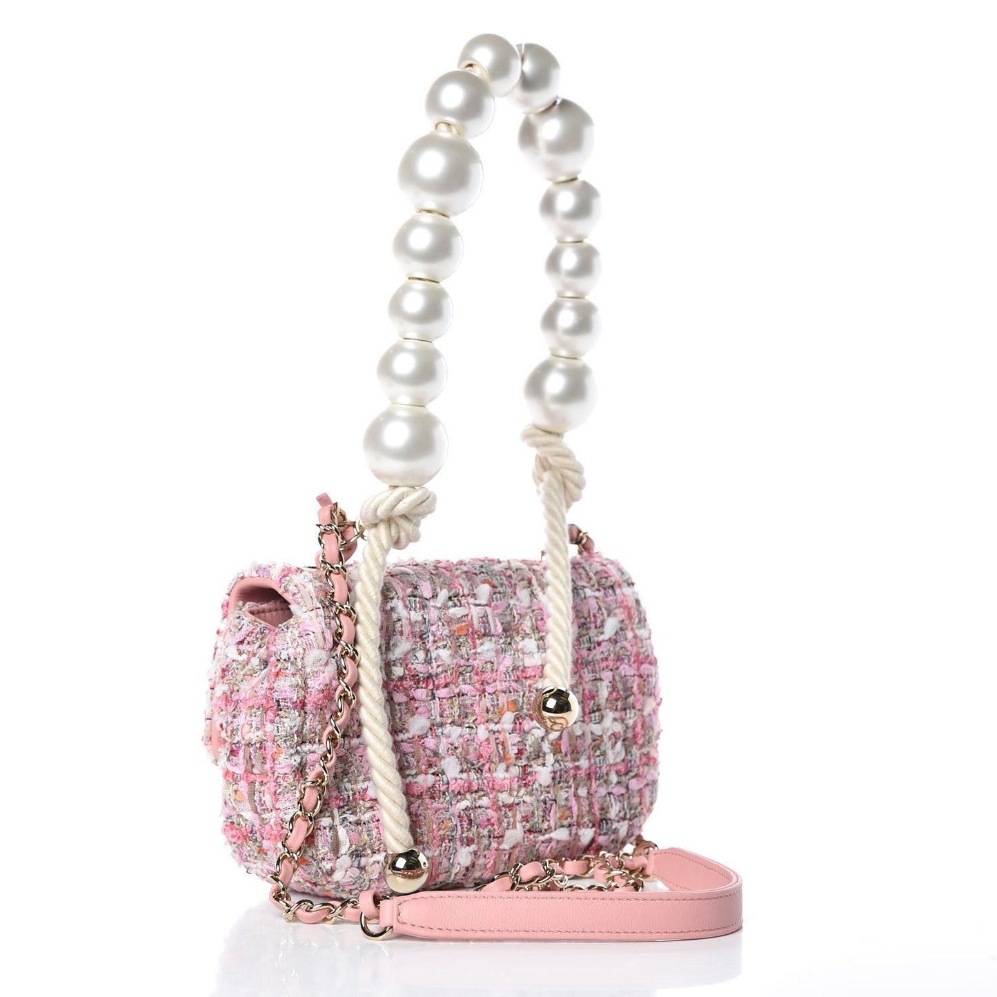 Tweed Mini Pearl Handle Flap Pink Beige Orange Ecru