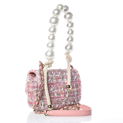 Chanel Tweed Mini Pearl Handle Flap Pink Beige Orange Ecru 4 of 9