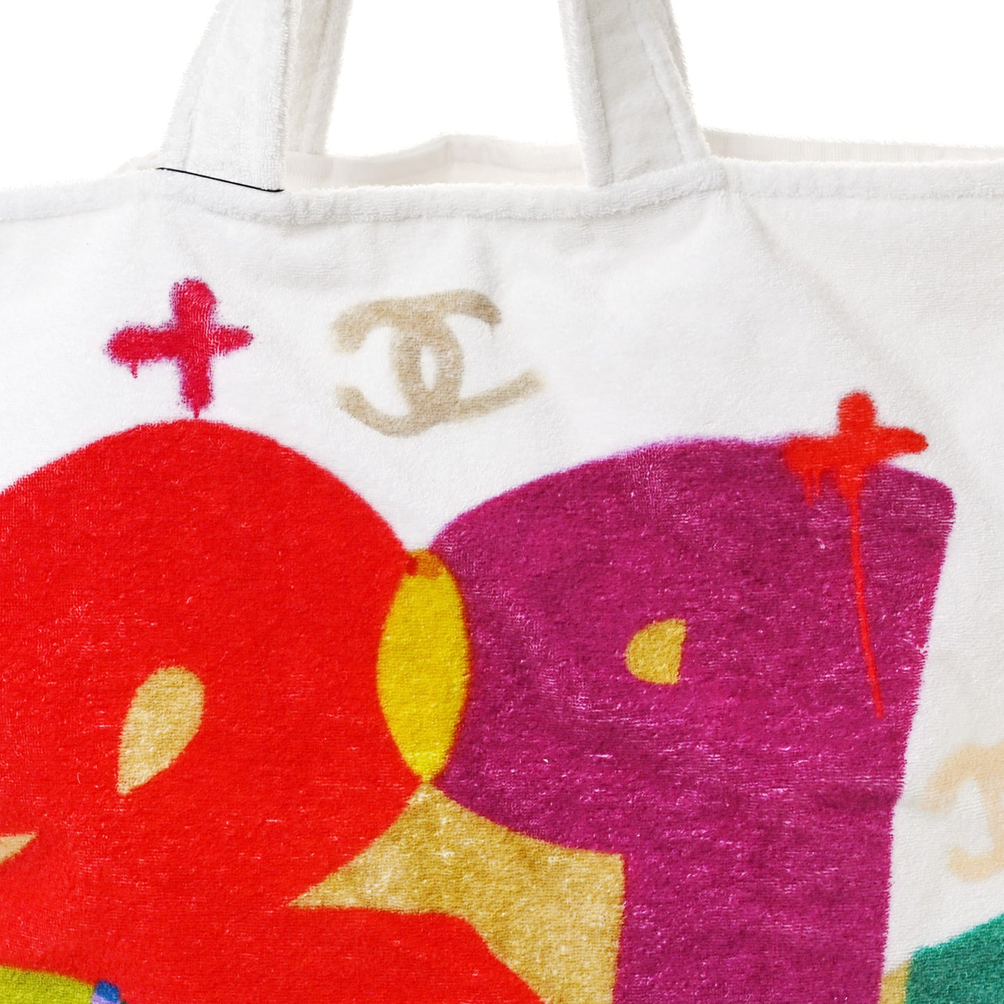 Terry Cotton Beach Tote Towel Set White Multicolor