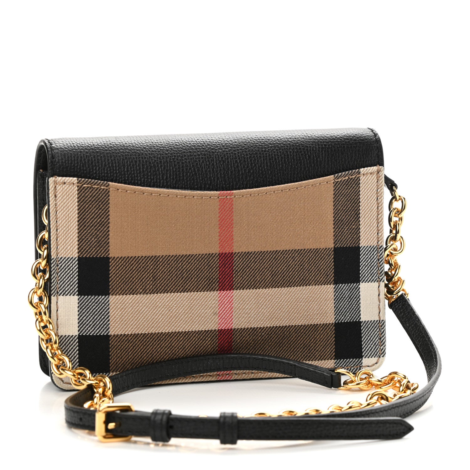 Burberry Grained Calfskin House Check Tartan Mix Hampshire Wallet On Chain Black 3 of 9