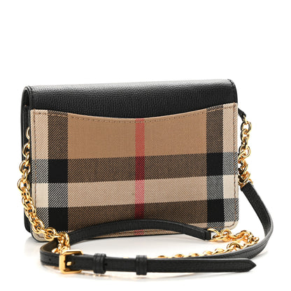 Burberry Grained Calfskin House Check Tartan Mix Hampshire Wallet On Chain Black 3 of 9