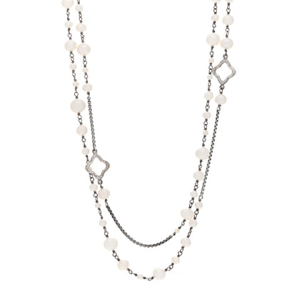 David Yurman Sterling Silver Pearl 9mm Quatrefoil Long Chain Necklace 1 of 6