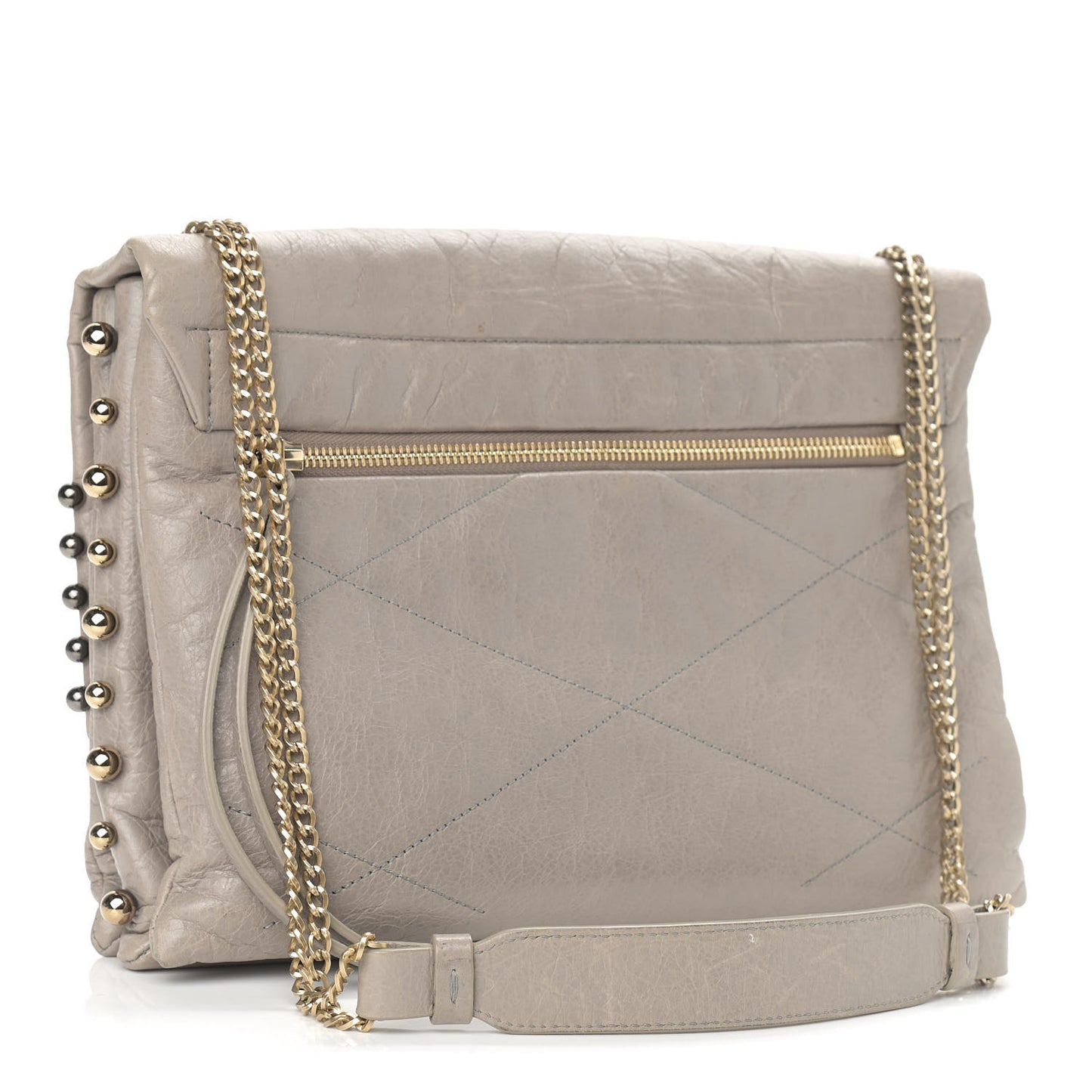 Lambskin Quilted Metal Pearl Medium Sugar Flap Shoulder Bag Gray