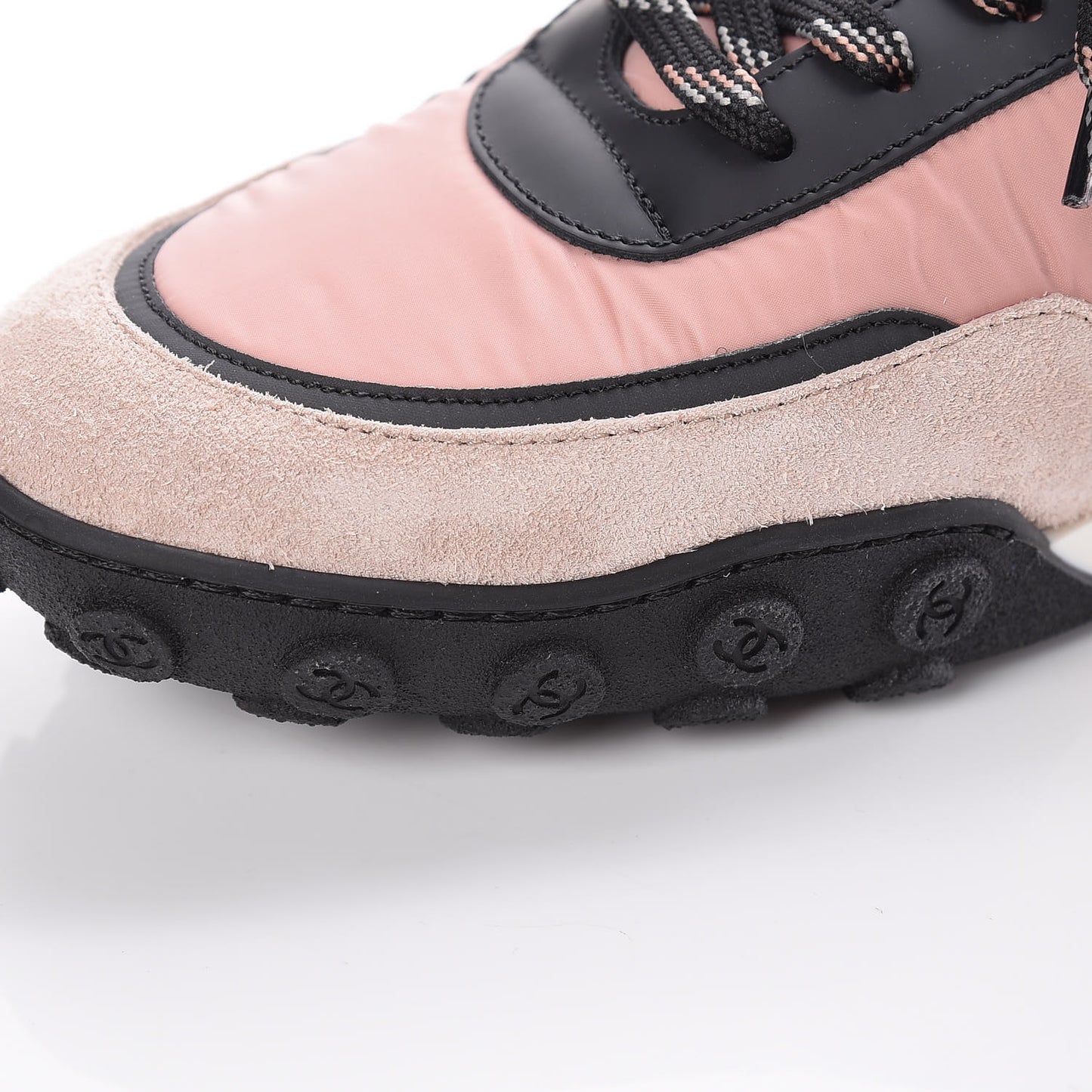 Nylon Calfskin Suede CC Womens Sneakers 39.5 Pink Black