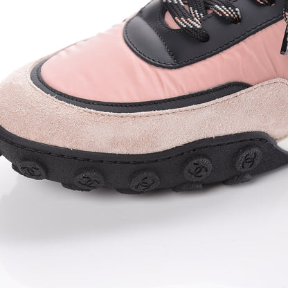 Chanel Nylon Calfskin Suede CC Womens Sneakers 39.5 Pink Black 10 of 11