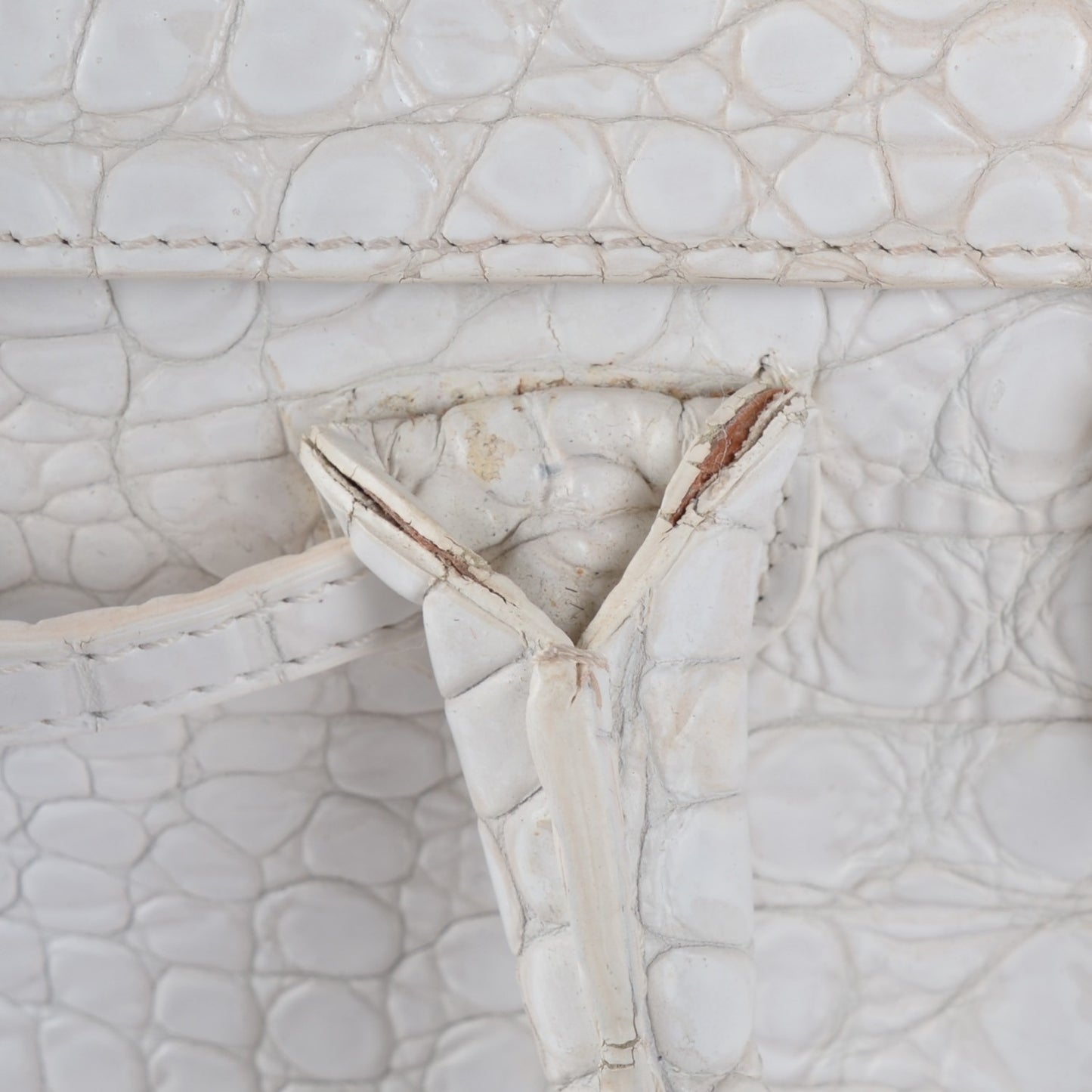 Calfskin Crocodile Embossed Large Rosalie Satchel White