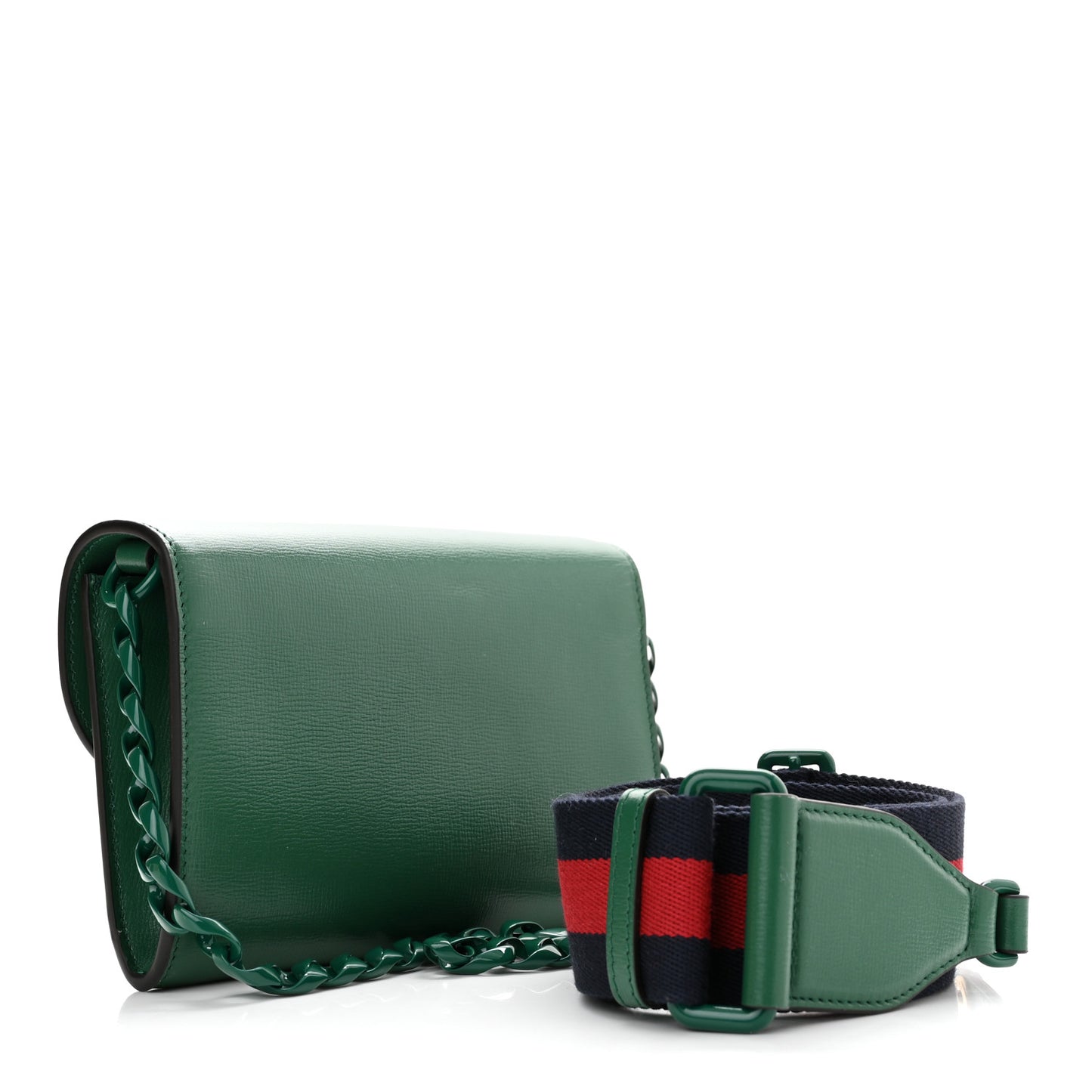 Azalea Calfskin Web Monochrome Mini Horsebit 1955 Chain Shoulder Bag Emerald