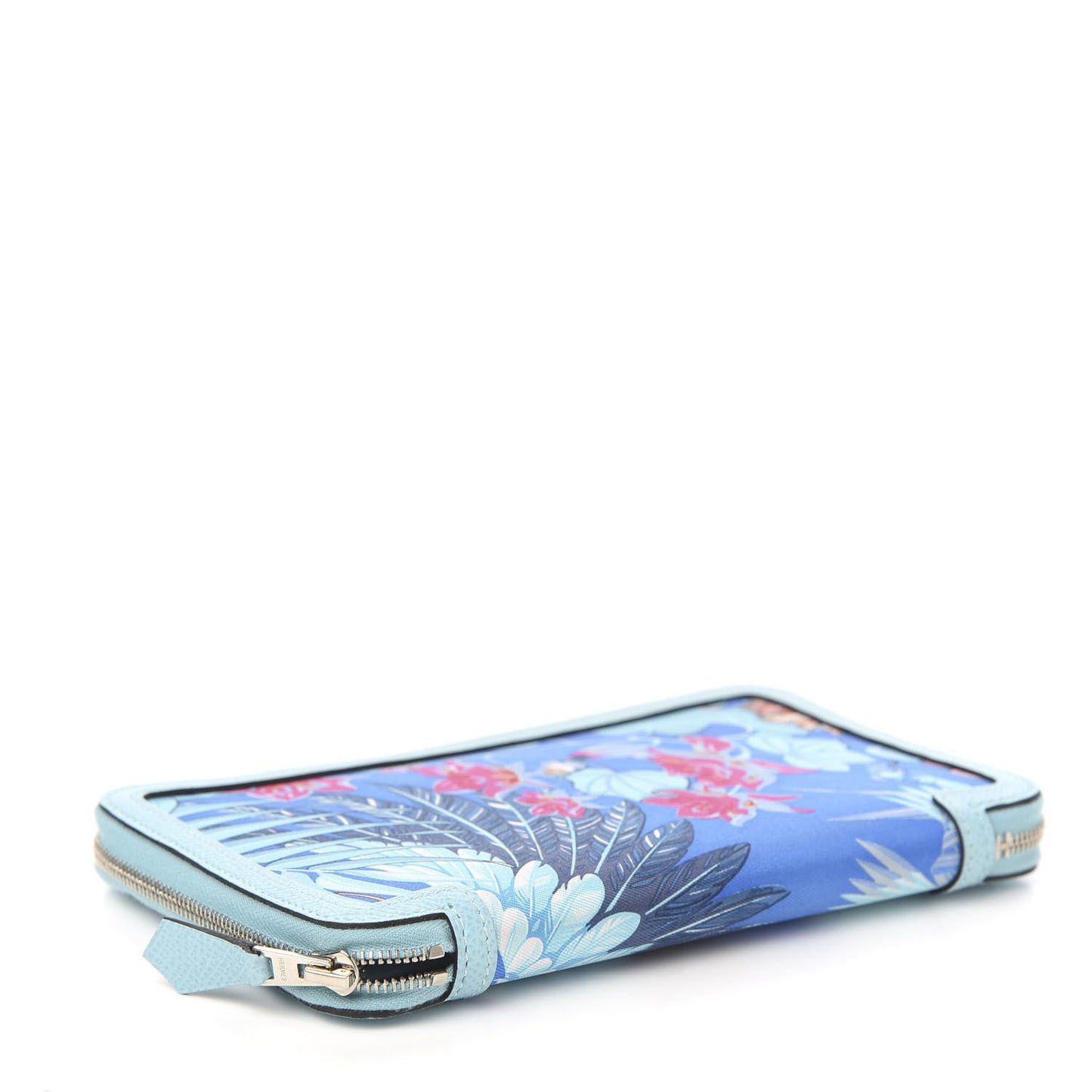 Epsom Printed Silk Flamingo Party Soie-Cool Wallet Mykonos Bleu Atoll